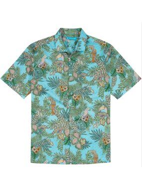 Tori Richard Hawaiian Cotton Lawn Shirt Tropical Floral Parrot Hibiscus Blue 2XL